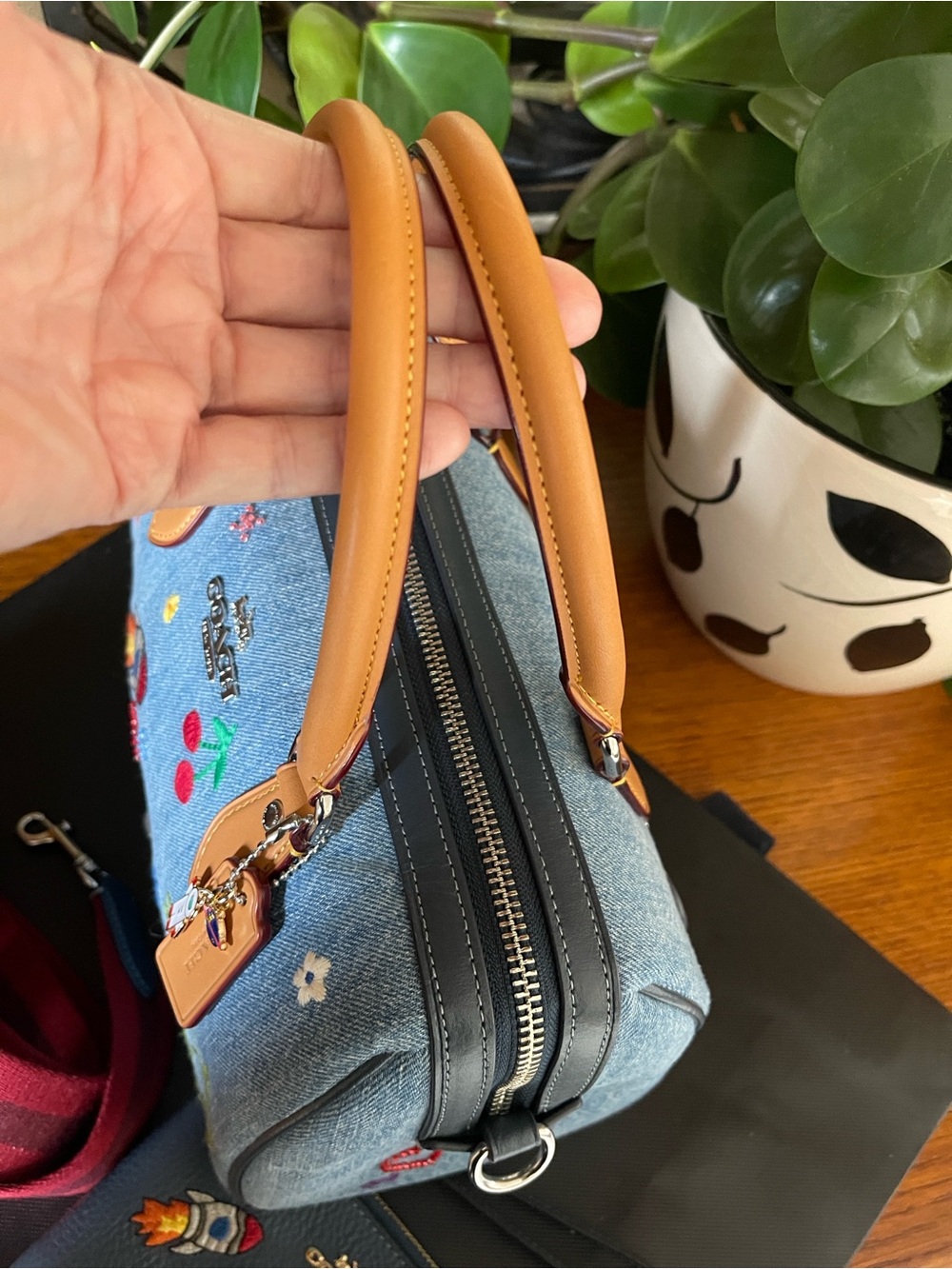NWOT Coach Rowan Satchel in Denim Embroidery with Matching NWT Wristlet - Picture 6 of 11